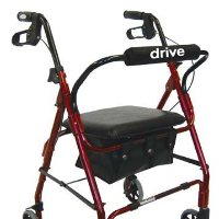 Drive Aluminum Rollator, Padded Seat, 6" Casters with Loop Locks